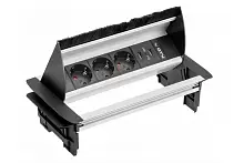 Блок розеток настольный 3 розетки AE-PBC3GS2U-53BKS (Schuko) 2xUSB без нижнего корпуса, с щёткой, алюминий, с проводом 1,5 метра — купить оптом и в розницу в интернет магазине GTV-Meridian.
